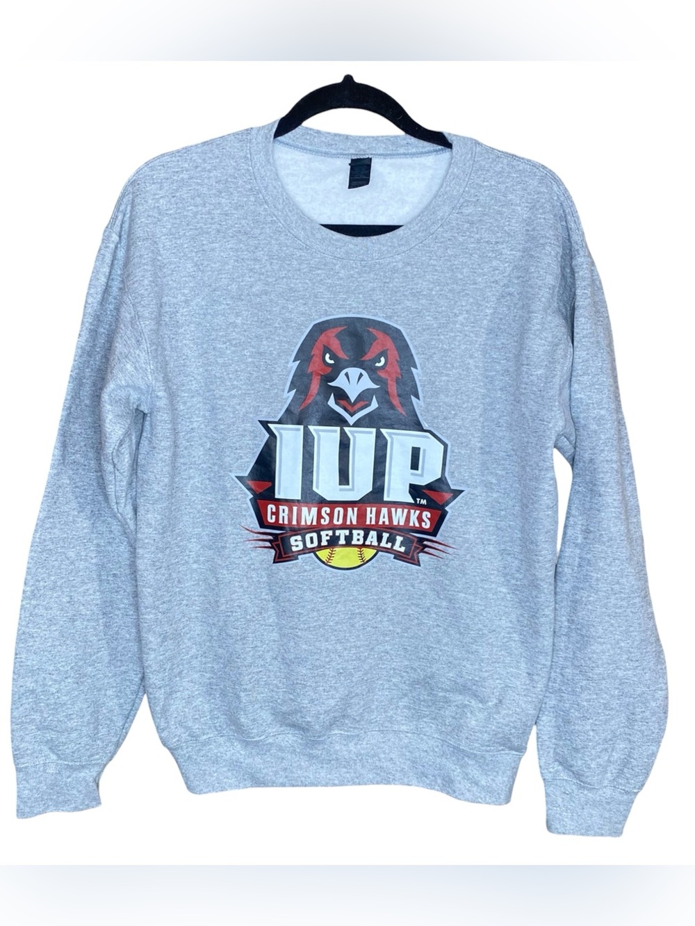 IUP Crimson Hawks Softball Sweatshirt Heather Gray Crewneck Heavy Blend SZ SM